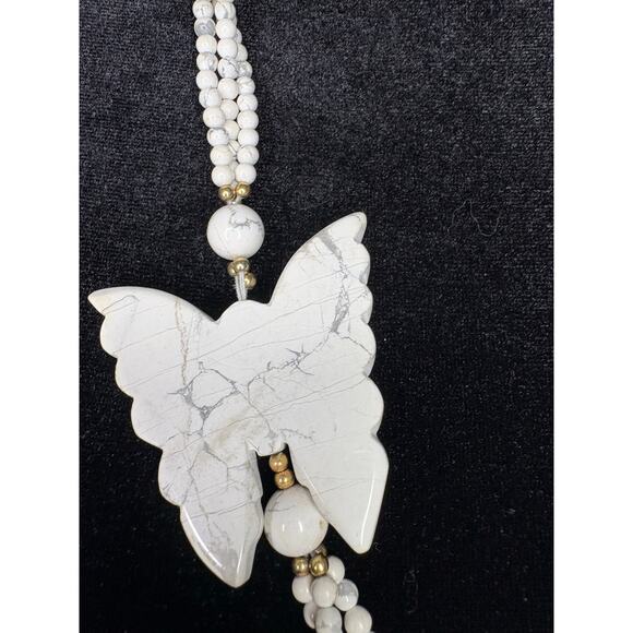 Natural White  Howlite Quartz Beaded Butterfly Necklace - Picture 3 of 5